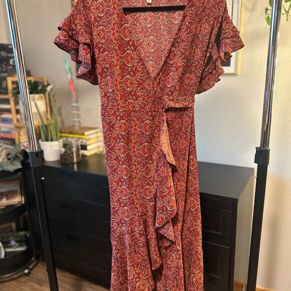 Max Studio Ruffle Crepe High/Low Wrap Midi Dress - Picture 2 of 4